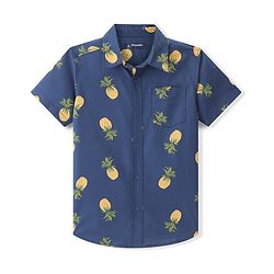 Pine Kids Cotton Woven Half Sleeves Pineapple Printed Shirts - Blue
