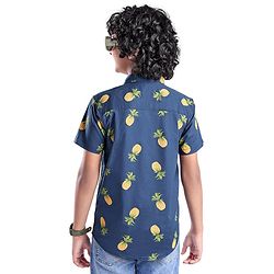 Pine Kids Cotton Woven Half Sleeves Pineapple Printed Shirts - Blue