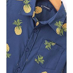 Pine Kids Cotton Woven Half Sleeves Pineapple Printed Shirts - Blue