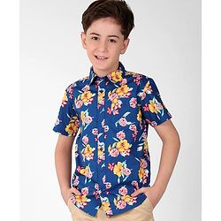 Pine Kids Cotton Woven Half Sleeves Shirt Floral Print - Multicolour