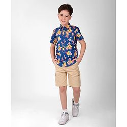 Pine Kids Cotton Woven Half Sleeves Shirt Floral Print - Multicolour