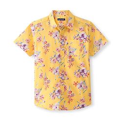 Pine Kids  Cotton Woven Half Sleeves Shirt Floral Print  - Yellow