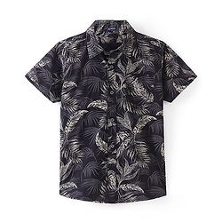 Pine Kids Cotton Woven Half Sleeves Shirt All Over Tropical Print - Black