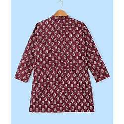 Pine Kids Full Sleeves Floral Printed Kurta Pyjama Set - Maroon & White