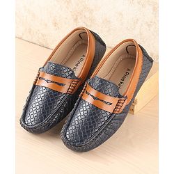 Pine Kids Round Toe Party Wear Textured Loafers with Cushioned Footbed - Navy Blue