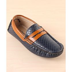 Pine Kids Round Toe Party Wear Textured Loafers with Cushioned Footbed - Navy Blue