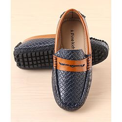 Pine Kids Round Toe Party Wear Textured Loafers with Cushioned Footbed - Navy Blue