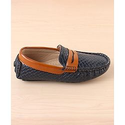 Pine Kids Round Toe Party Wear Textured Loafers with Cushioned Footbed - Navy Blue