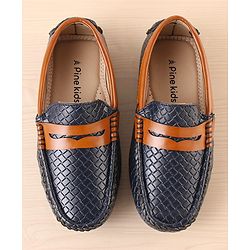 Pine Kids Round Toe Party Wear Textured Loafers with Cushioned Footbed - Navy Blue
