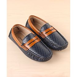 Pine Kids Round Toe Party Wear Textured Loafers with Cushioned Footbed - Navy Blue