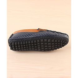 Pine Kids Round Toe Party Wear Textured Loafers with Cushioned Footbed - Navy Blue
