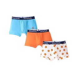 Pine Kids Cotton Spandex Knit Boxers With Basketball Print Pack of 3 - Blue White & Orange