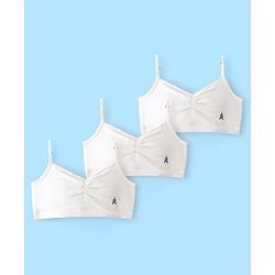 Pine Kids Cotton Sleeveless Bralettes Solid Colour Set of 3 -White