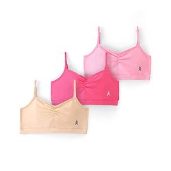 Pine Kids Solid Colour Sleeveless Bralettes Pack of 3 - Multicolour