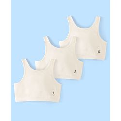 Pine Kids Cotton Spandex Sleeveless Solid Colour Bralettes Pack of 3 - White