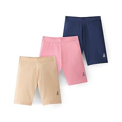 Pine Kids Cotton Lycra Knit Knee Length Solid Color Cycling Shorts Pack Of 3 - Pink Blue & Beige