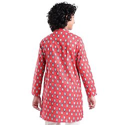 Pine Kids 100% Cotton Woven Full Sleeves Kurta & Pajama Set Floral Print - Maroon