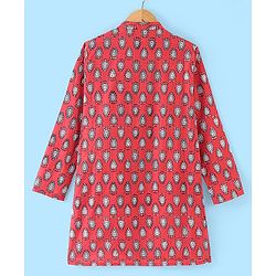 Pine Kids 100% Cotton Woven Full Sleeves Kurta & Pajama Set Floral Print - Maroon