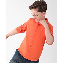 Pine Kids Cotton Full Sleeves Solid Color Shirt - Orange