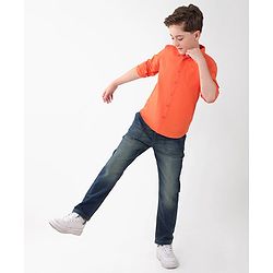 Pine Kids Cotton Full Sleeves Solid Color Shirt - Orange