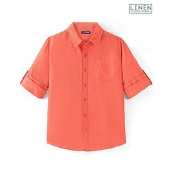 Pine Kids Cotton Full Sleeves Solid Color Shirt - Orange