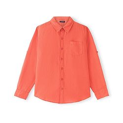 Pine Kids Cotton Full Sleeves Solid Color Shirt - Orange