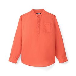Pine Kids Linen Full Sleeves Solid Color Kurta Shirt - Orange