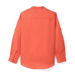Pine Kids Linen Full Sleeves Solid Color Kurta Shirt - Orange