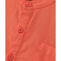 Pine Kids Linen Full Sleeves Solid Color Kurta Shirt - Orange