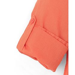 Pine Kids Linen Full Sleeves Solid Color Kurta Shirt - Orange
