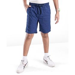 Pine Kids Cotton Woven Above Knee Length Solid Color Stretchable Twill Shorts With Elasticated Waist - Navy Blue