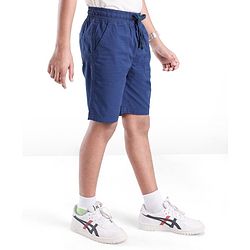 Pine Kids Cotton Woven Above Knee Length Solid Color Stretchable Twill Shorts With Elasticated Waist - Navy Blue