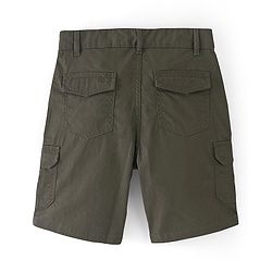 Pine Kids Cotton Woven Solid Shorts with Adjustable Elasticated Waist- Olive