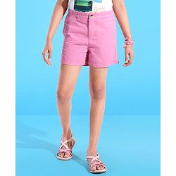 Pine Kids Cotton Woven Solid Shorts with Elasticated Waist- Pink