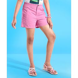Pine Kids Cotton Woven Solid Shorts with Elasticated Waist- Pink