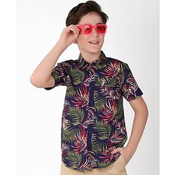 Pine Kids Cotton Half Sleeves Tropical Leaf Printed Shirt - Multicolour