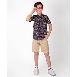 Pine Kids Cotton Half Sleeves Tropical Leaf Printed Shirt - Multicolour