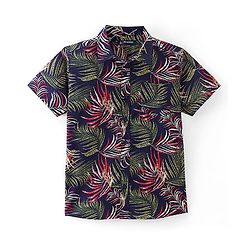 Pine Kids Cotton Half Sleeves Tropical Leaf Printed Shirt - Multicolour