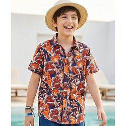 Pine Kids Cotton Half Sleeves Shirt With Tropical Print  - Multicolor