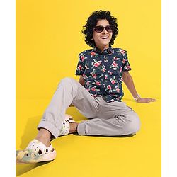 Pine Kids Cotton Half Sleeves Leaves Printed Shirt - Blue