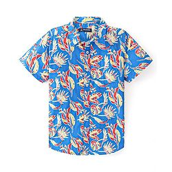 Pine Kids Cotton Half Sleeves Shirt All Over Tropical Print - Blue