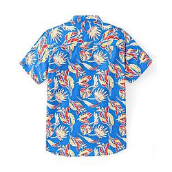 Pine Kids Cotton Half Sleeves Shirt All Over Tropical Print - Blue