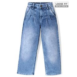 Pine Kids Cotton Elastane Woven Full Length Washed Denim Jeans - Medium Blue