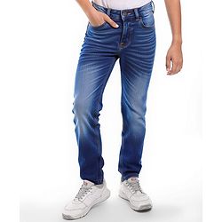 Pine Kids Denim Woven Full Length Washed Jeans - Navy