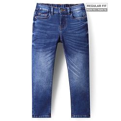 Pine Kids Denim Woven Full Length Washed Jeans - Navy