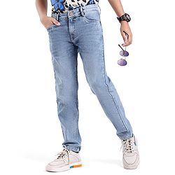 Pine Kids Cotton Elastane Full Length Washed Denim Jeans - Blue