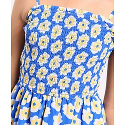 Pine Kids Woven Sleeveless All Over Floral Printed Strappy Dress - Blue