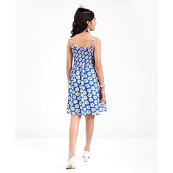 Pine Kids Woven Sleeveless All Over Floral Printed Strappy Dress - Blue
