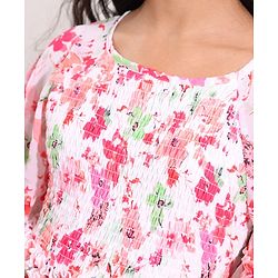 Pine Kids Woven Flared Sleeves All Over Floral Printed Tiered Dress - Pink
