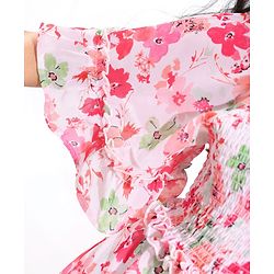Pine Kids Woven Flared Sleeves All Over Floral Printed Tiered Dress - Pink